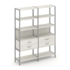 Shelf System Двухсекционный стеллаж пятиярусный с ящиками SN.STM-522 Дуб Наварра/Металл Серый 1590*4
