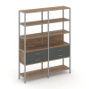 Shelf System Двухсекционный стеллаж пятиярусный с ящиками SN.STM-522 Дуб Табак/Антрацит/Металл Серый