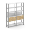 Shelf System Двухсекционный стеллаж пятиярусный с ящиками SN.STM-522 Белый/Тиквуд Светлый/Металл Сер