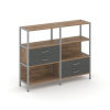 Shelf System Двухсекционный стеллаж трехярусный с ящиками SN.STM-323 Дуб Табак/Антрацит/Металл Серый