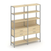 Shelf System Двухсекционный стеллаж пятиярусный с ящиками SN.STM-522 Акация Лорка/Металл Серый 1590*
