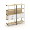 Shelf System Двухсекционный стеллаж четырехярусный с ящиками SN.STM-422 Акация Лорка/Белый/Металл Ан