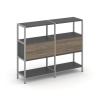 Shelf System Двухсекционный стеллаж трехярусный с ящиками SN.STM-322 Антрацит/Вяз Благородный/Металл