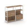 Shelf System Двухсекционный стеллаж трехярусный с ящиками SN.STM-323 Дуб Табак/Металл Белый 1590*400