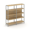 Shelf System Двухсекционный стеллаж четырехярусный SN.STM-421 Тиквуд Светлый/Металл Серый 1590*400*1