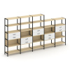 Shelf System Пятисекционный стеллаж пятиярусный с ящиками SN.STM-551 Акация Лорка/Белый/Металл Черны