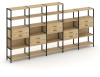 Shelf System Пятисекционный стеллаж пятиярусный с ящиками SN.STM-551 Тиквуд Светлый/Металл Черный 39